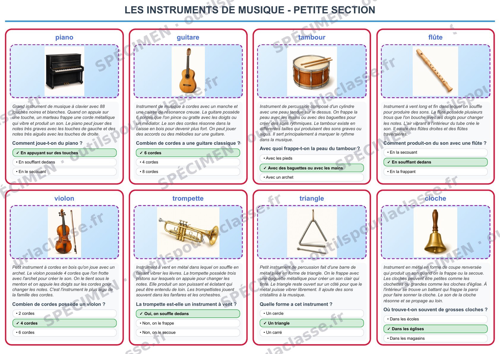 Planche du thème 26 : Les instruments de musique