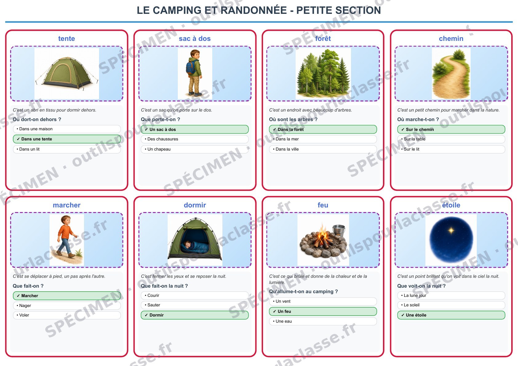 Aperçu du thème 77 : Le camping et randonnée