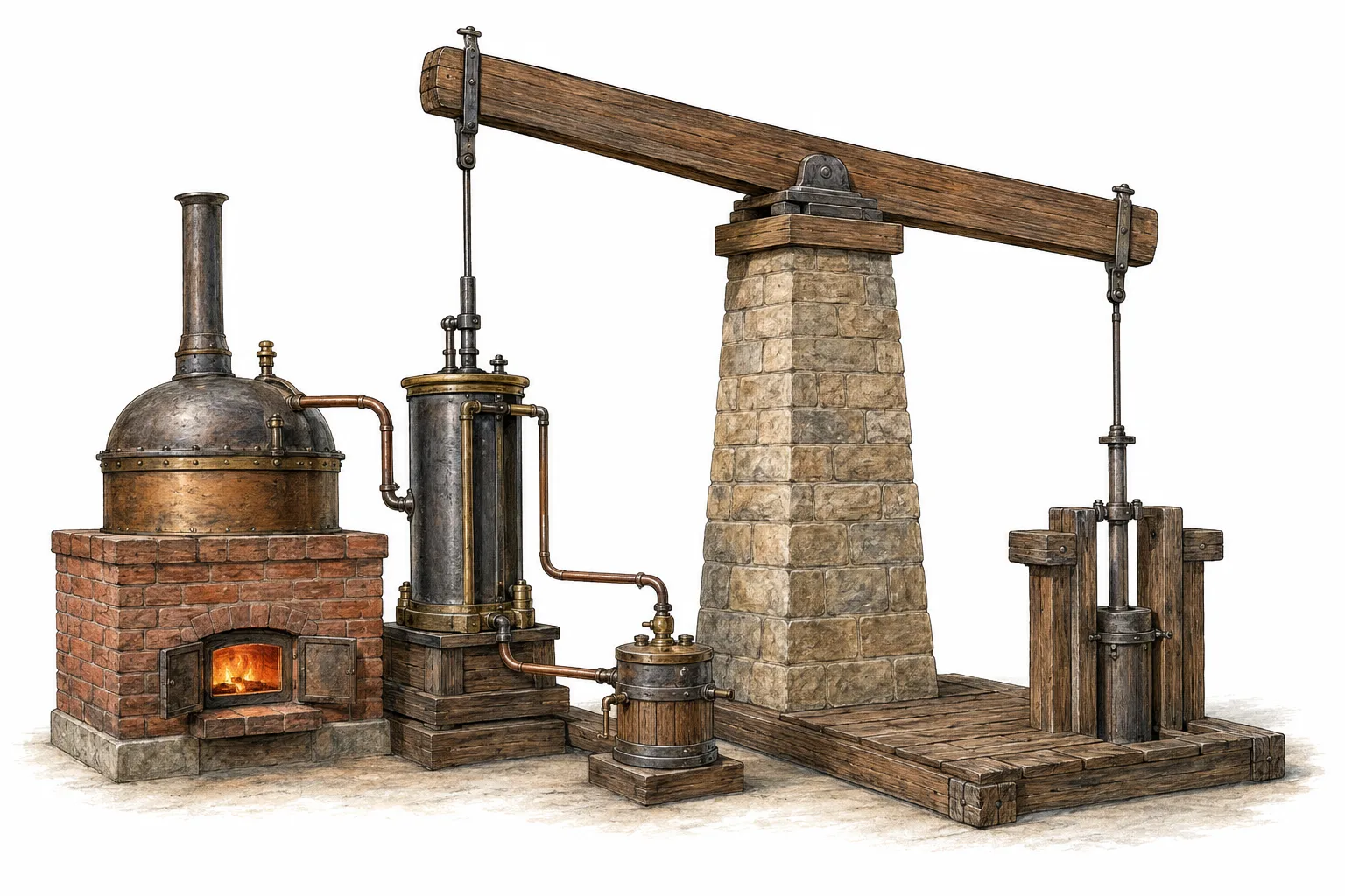 Machine à vapeur illustrée.