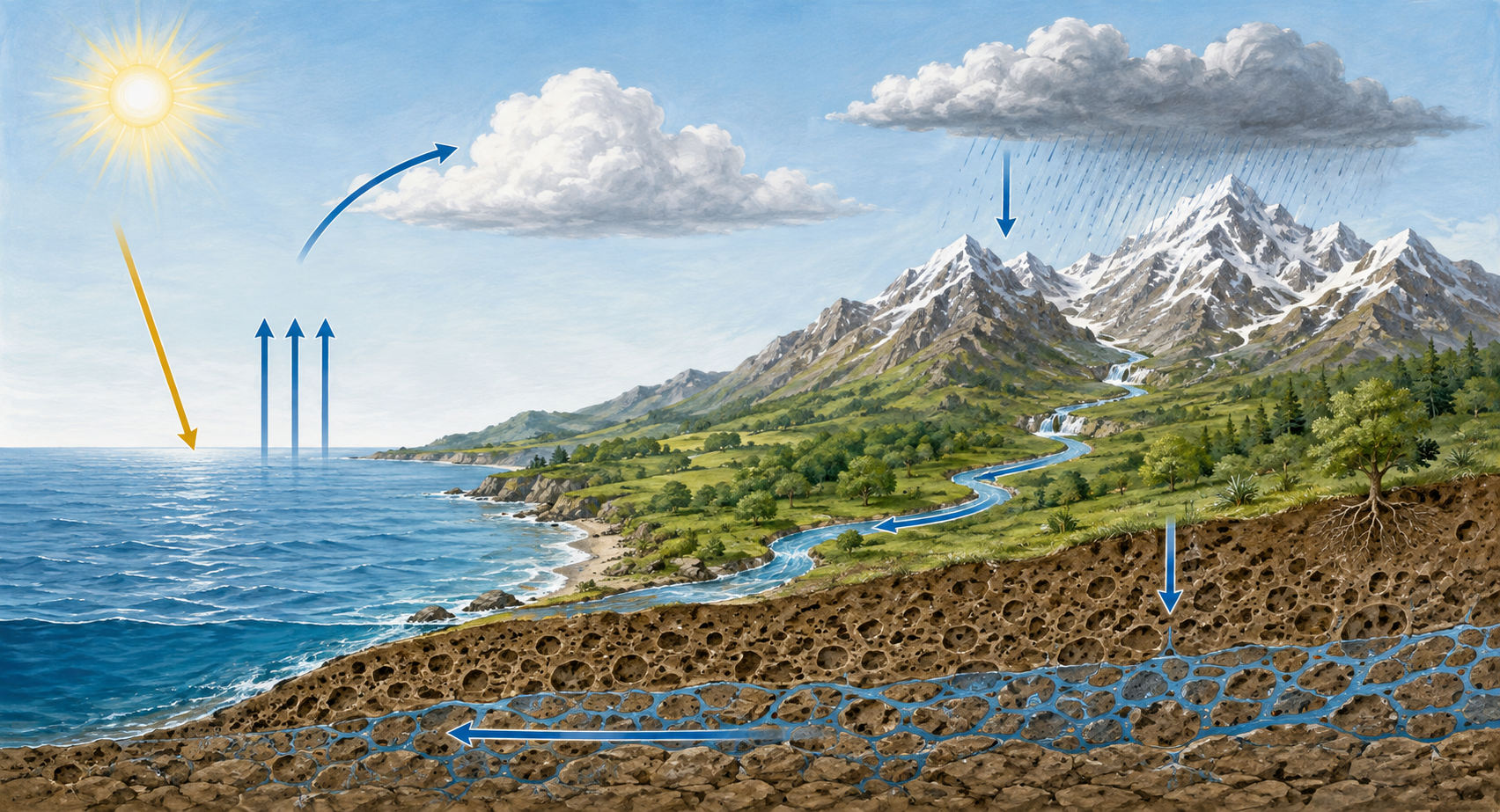 Schéma du cycle naturel de l’eau.