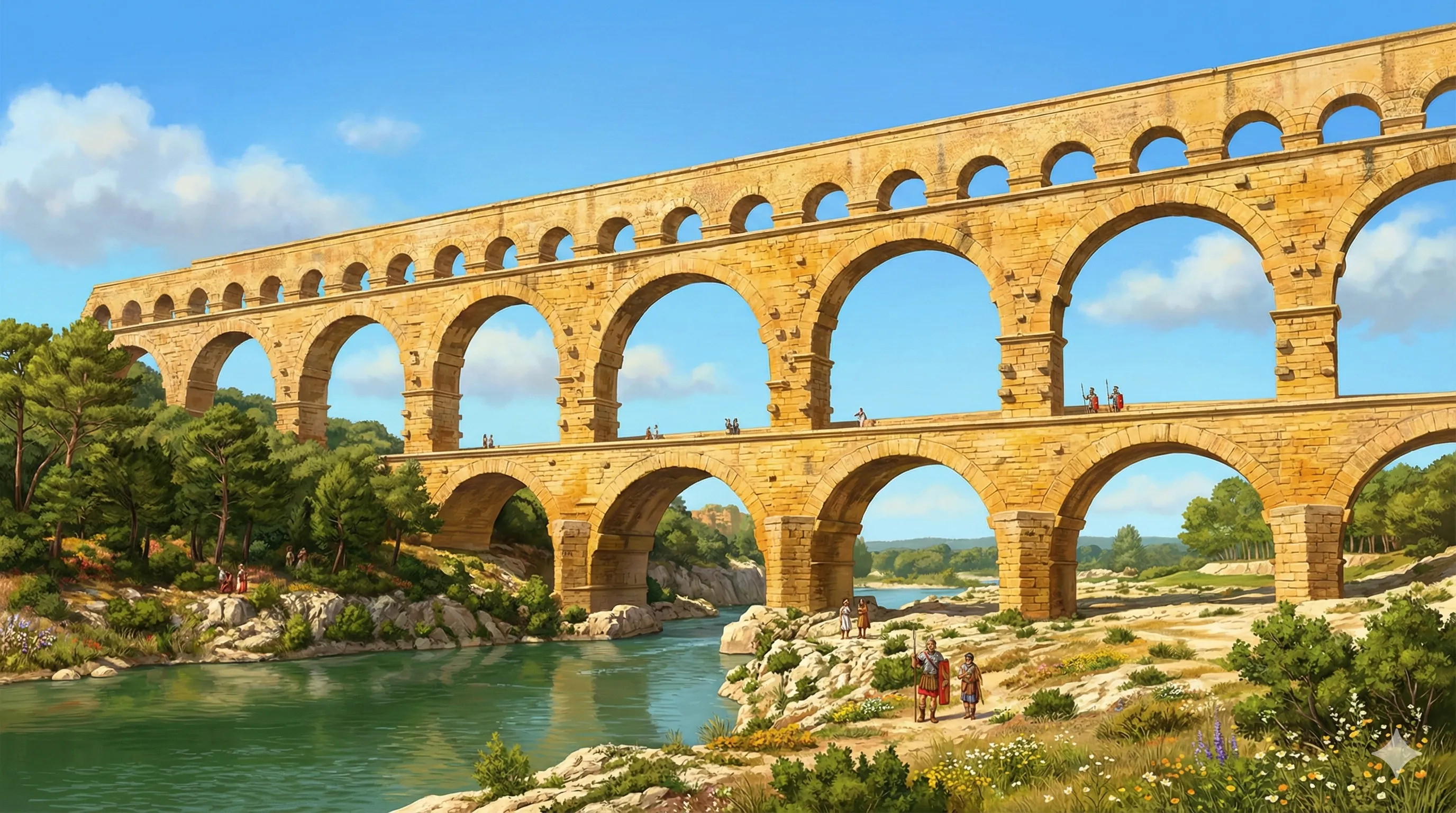 Illustration d’un aqueduc sur des arches au-dessus d’une rivière